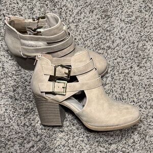 Soda Beige Ankle Booties with Buckle Straps